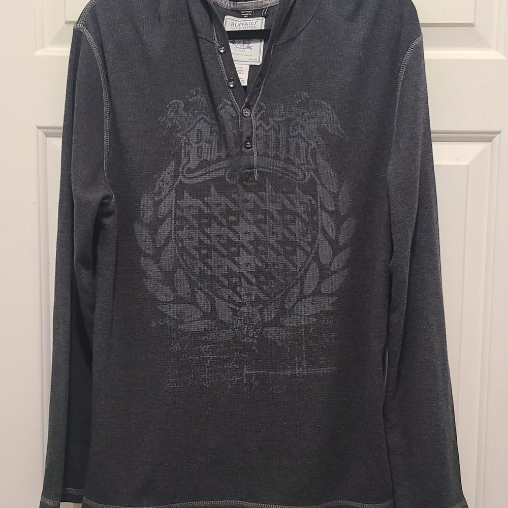 Buffalo David Bitton Cotton Blend Long Sleeve Graphic Front Hooded Tee GU